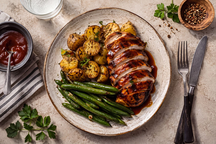 BBQ Chicken Breast with Roasted Potatoes & Green Beans