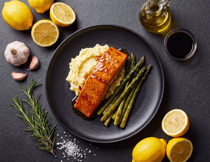 Maple Dijon Salmon with Mashed Potato and Asparagus